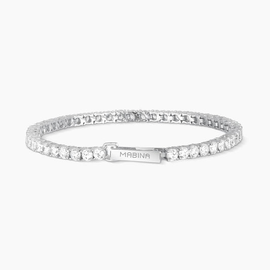 Bracciale Tennis in Argento Rodiato con Zirconi Bianchi Mabina