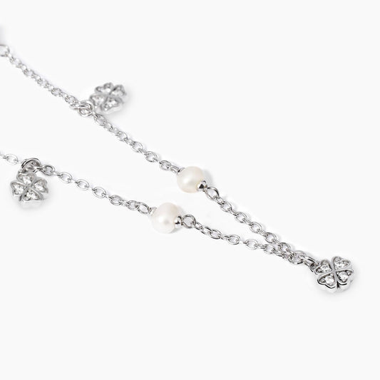 Girocollo con Perle Coltivate e Quadrifogli Mabina