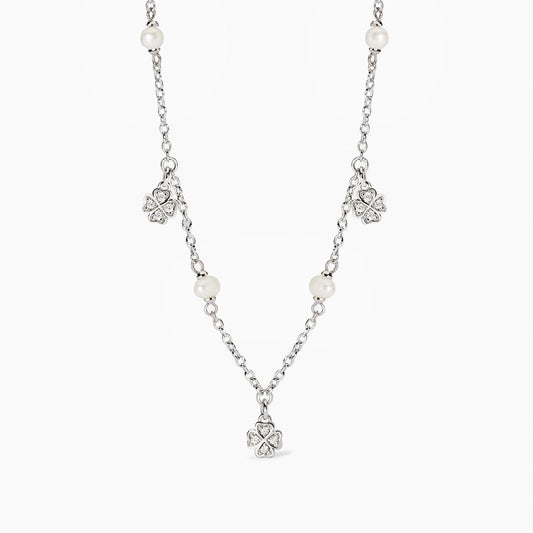 Girocollo con Perle Coltivate e Quadrifogli Mabina