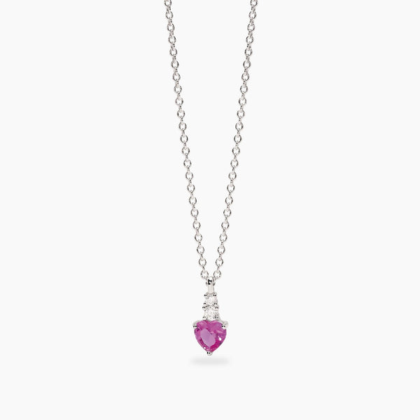 Girocollo con pendente con corindone rosa sintetico taglio cuore e zirconi ROUGE Mabina