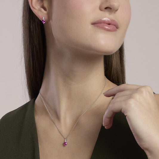 Orecchini con cuore pendente in corindone rosa sintetico ROUGE Mabina