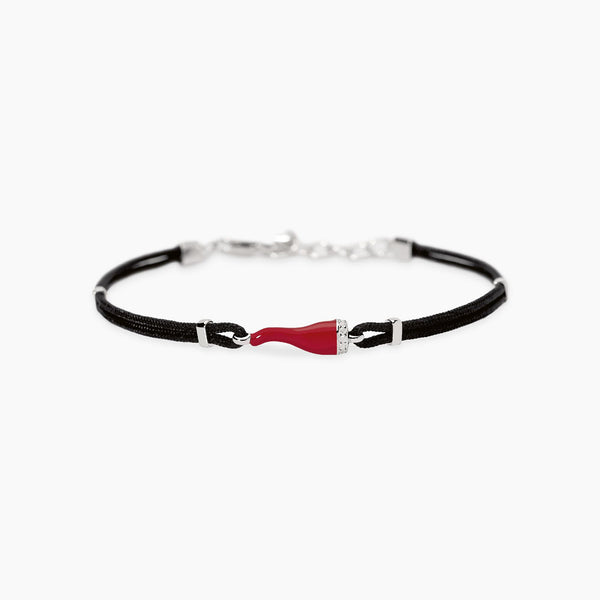 Bracciale con cornetto rosso smaltato e cordino neroIL QUATTRINO Mabina
