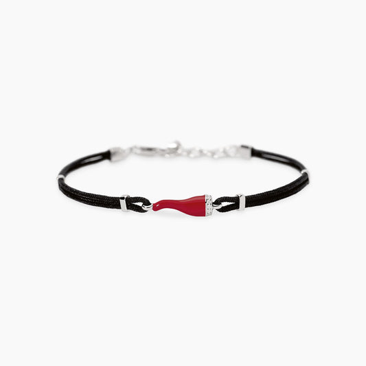 Bracciale con cornetto rosso smaltato e cordino neroIL QUATTRINO Mabina