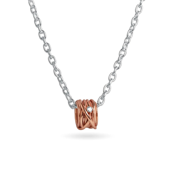 Filodellavita Mini 13 fili in Oro Bianco / Giallo / Rosa 9kt e diamantino con collana in Argento 925 e Oro Rosa 9kt Rubinia