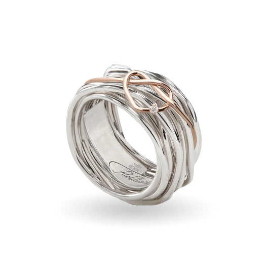 Filodellavita Classic 13 Fili in Argento 925 e Cuore annodato Oro Rosa 9kt Rubinia