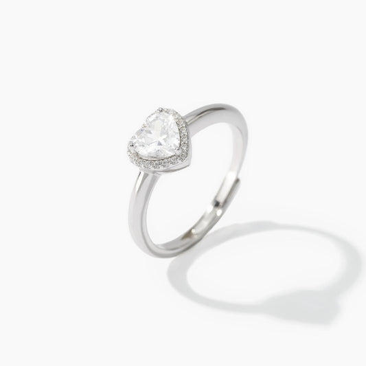 Love Affair, Anello Regolabile con Zircone Solitario a Cuore Mabina