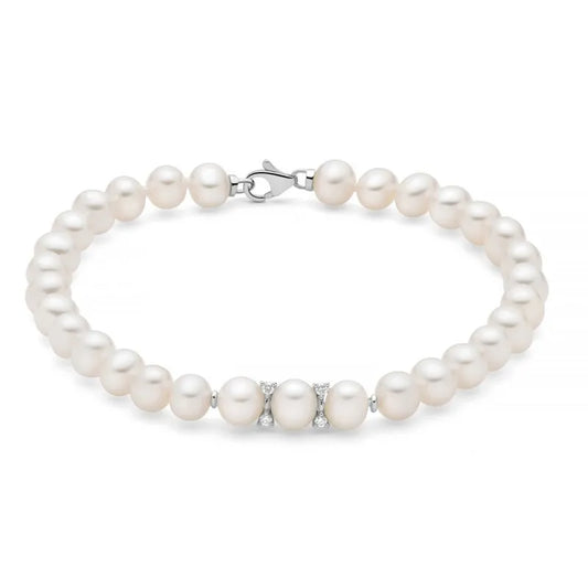 Bracciale di Perle 5-5,5mm con Diamanti Miluna