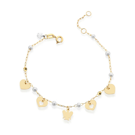 Bracciale In Oro Con Perle Cuori e Angelo Roberto Giannotti