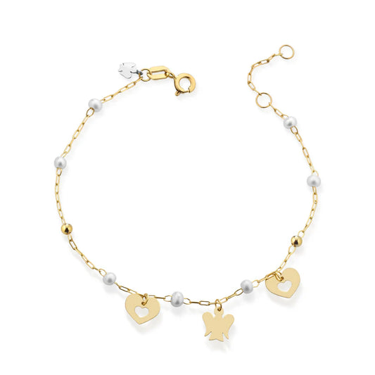 Bracciale Oro con Perle Cuori e Angelo Roberto Giannotti