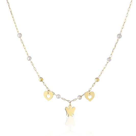 Collana Oro Con Perle Cuori e Angelo Roberto Giannotti