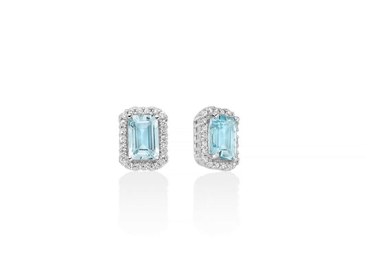Orecchini con Acquemarine Ottagonali e Diamanti in Oro Bianco Miluna