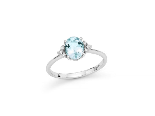 Anello con Acquamarina 0vale Affiancato da Diamanti in Oro Bianco Miluna