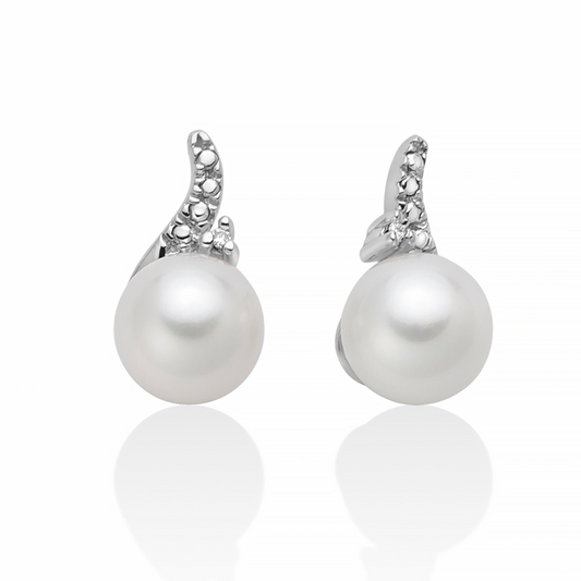 Orecchini di Perle Oriente con Decorazione in Oro e Diamanti 7-7,5mm Miluna