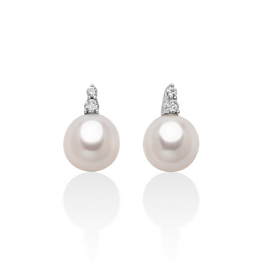 Orecchini di Perle Oriente con Diamanti a Scalare 7,5-8mm Miluna