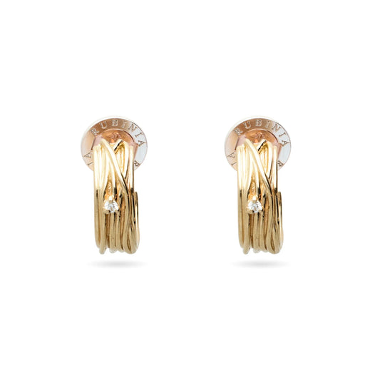 Orecchini Mini Grandi da 1cm 13 Fili in Oro 9kt e 2 Diamanti Bianchi 0.05 ct totali Rubinia