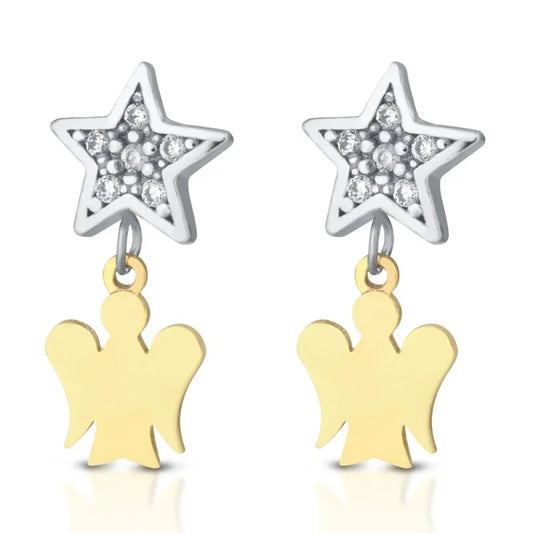 Orecchini Young con Pendente Angelo in Oro Giallo e Stella Roberto Giannotti