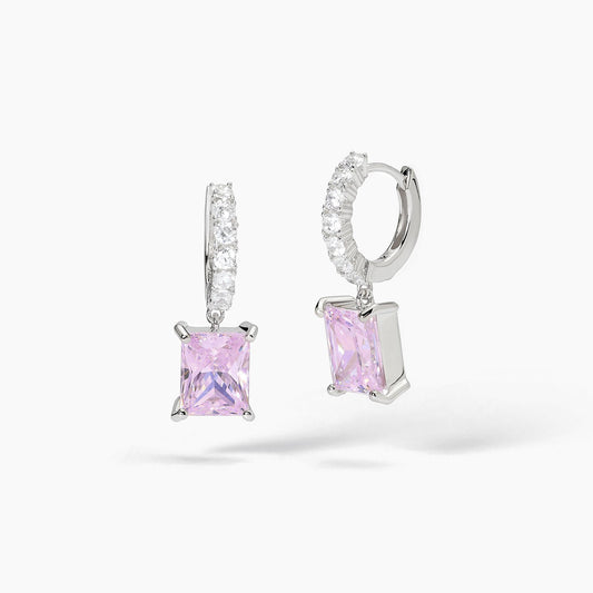 Desiderio Infinito, Orecchini a Cerchio con Zircone Rosa Taglio Princess Mabina