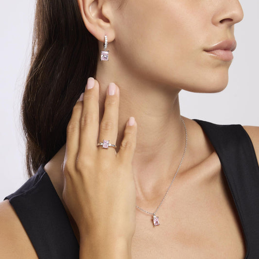 Desiderio Infinito, Orecchini a Cerchio con Zircone Rosa Taglio Princess Mabina