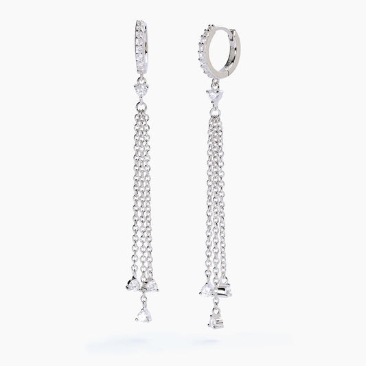 Scintilla, Orecchini a Cerchio in Argento con Catenine Pendenti Mabina