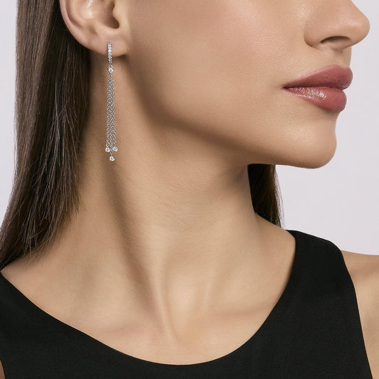 Scintilla, Orecchini a Cerchio in Argento con Catenine Pendenti Mabina