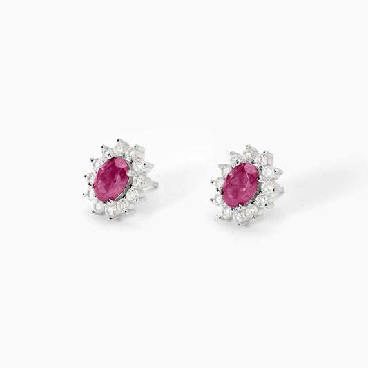 Cool or Retro, Orecchini in Argento con Rubino Sintetico Ovale Mabina