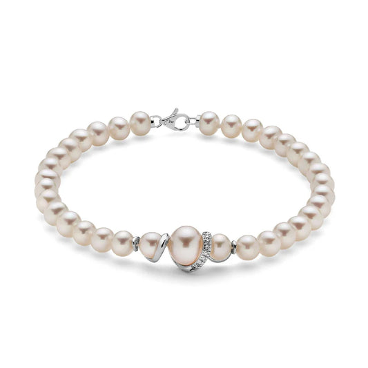 Bracciale di Perle Oriente e Centrale in Oro e Diamante con Movimento a Spirale Miluna