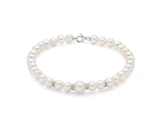 Bracciale di Perle Oriente con Quattro Distanziali in Oro Bianco e Diamanti Miluna