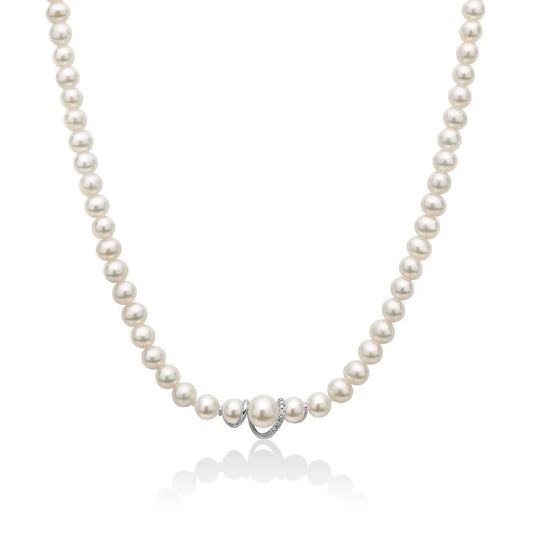 Collana di Perle Oriente e Centrale in Oro e Diamante con Movimento a Spirale Miluna