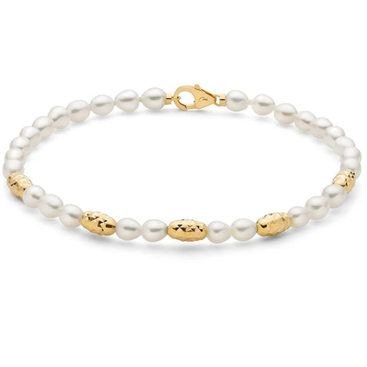 Bracciale Pepite di Perle con Cinque Elementi in Argento Dorato Diamantato Miluna