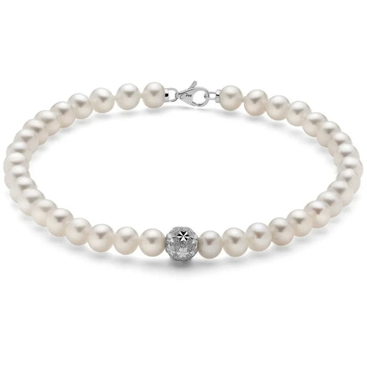 Bracciale di Perle 4-4,5mm con Boule in Oro Bianco Miluna