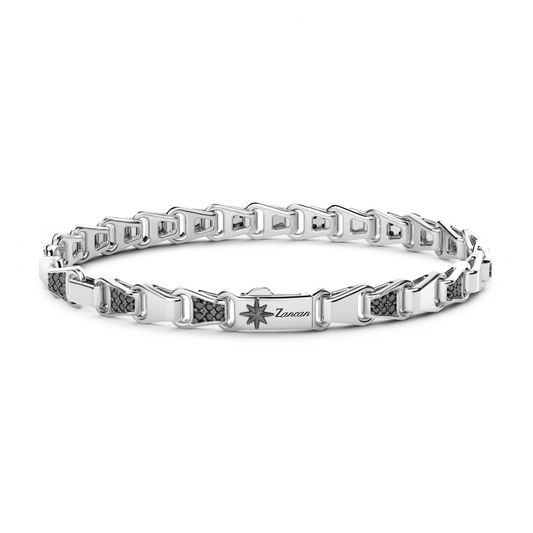 Bracciale a Maglie Geometriche in Argento e Pietre Nere Zancan