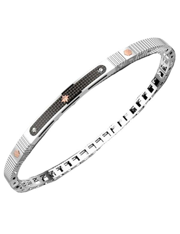 Bracciale Alpha Carbon in Argento, Viti in Oro e Fibra di Carbonio Zancan