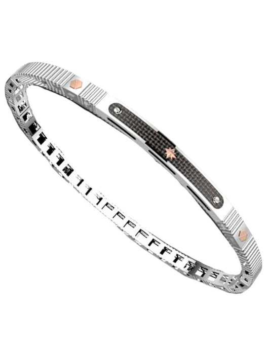 Bracciale Alpha Carbon in Argento, Viti in Oro e Fibra di Carbonio Zancan