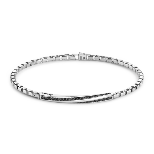 Bracciale in Argento con Targa e Pietre Nere Zancan