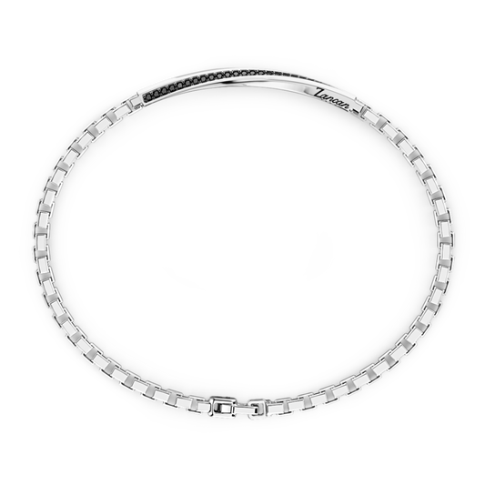 Bracciale in Argento con Targa e Pietre Nere Zancan
