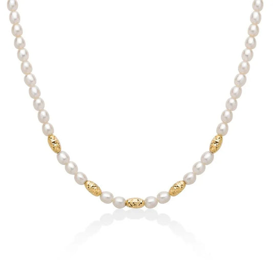 Collana Miluna in argento 925 com Perle 4-4,5mm e boule gold