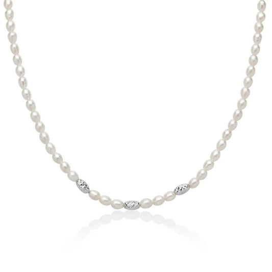 Collana Pepite di Perle 4-4,5 con tre Elementi in Argento Diamantato Miluna