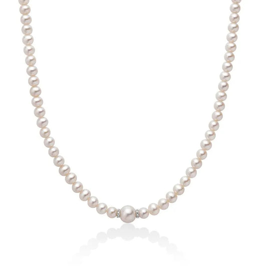 Collana di Perle Oriente con Distanziali in Oro Bianco e Diamanti Miluna