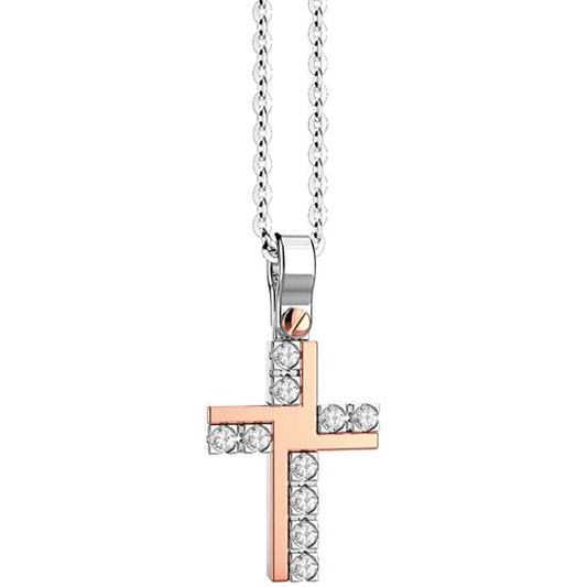 Collana con Croce in Oro Bicolore e Diamanti Zancan