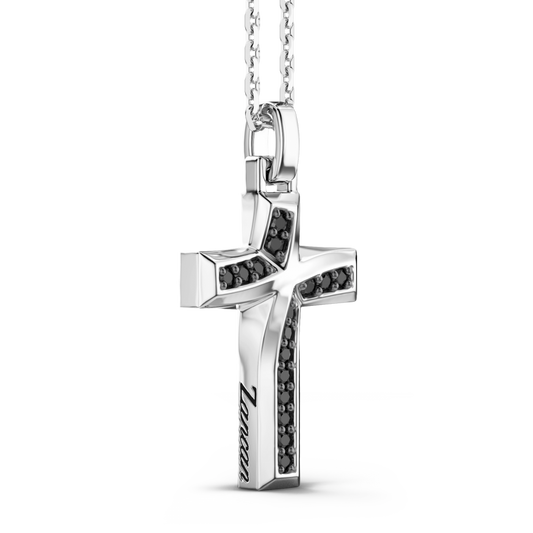 Collana in Argento con Croce e Pietre Nere Zancan