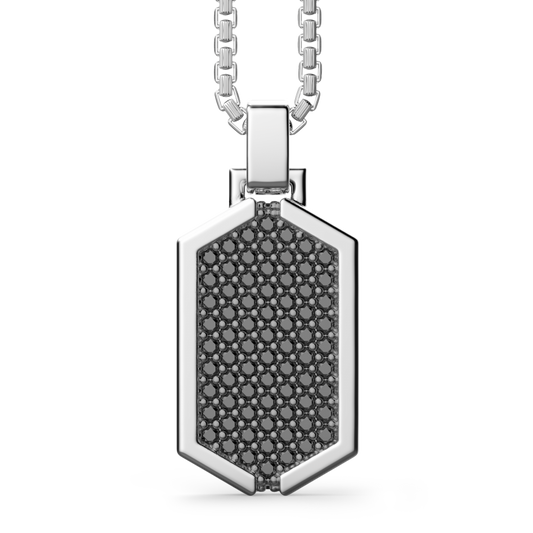 Collana in Argento con Ciondolo a Targa Tempestato di Pietre Nere Zancan