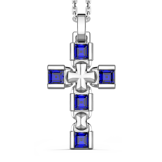 Collana con Croce in Argento e Pietre Blue Zancan
