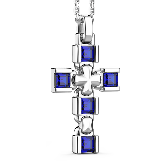 Collana con Croce in Argento e Pietre Blue Zancan