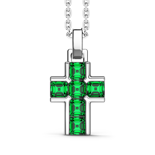 Collana in Argento con Ciondolo a Croce e Zirconi Verdi Zancan