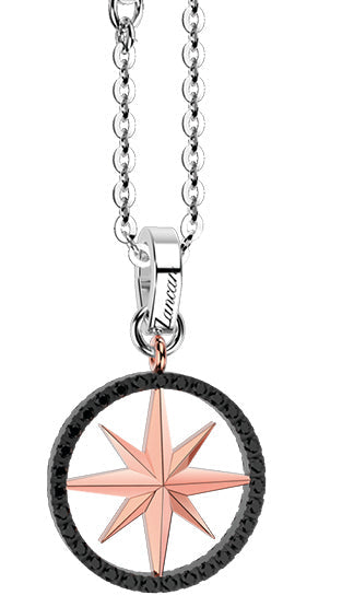 Collana con Rosa dei Venti in Oro Bicolore e Diamanti Zancan