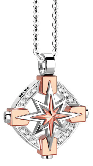 Collana con Rosa dei Venti in Oro Bicolore e Diamanti Zancan