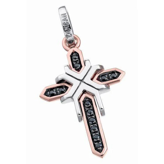Ciondolo a Croce in Oro e Diamanti Neri Zancan