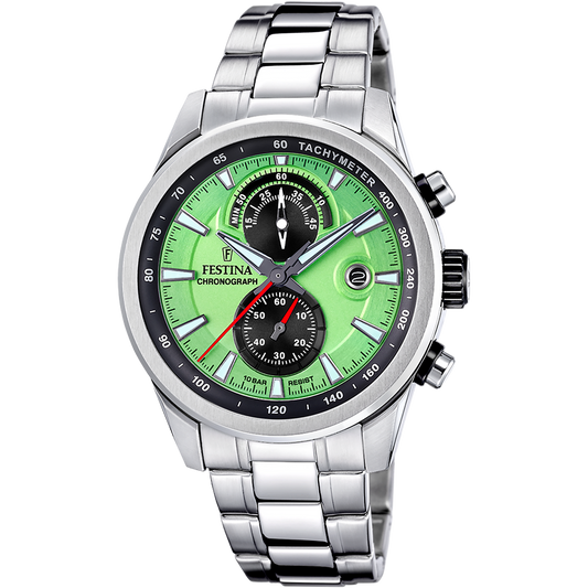 Orologio Timeless Cronograph Verde Cinturino In Acciaio Inossidabile Festina