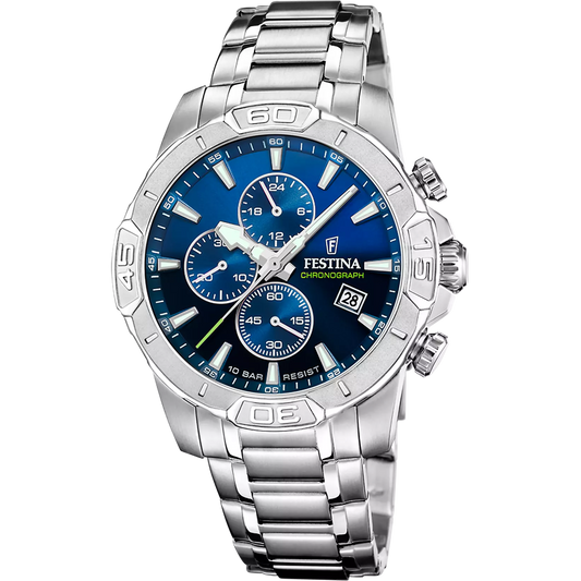 Orologio Timeless Chronograph Azzurro Cinturino in Acciaio Inossidabile 316l, Uomo Festina