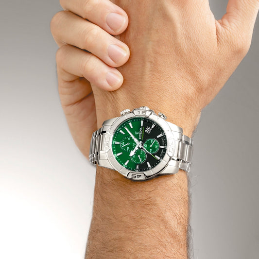 Orologio Timeless Chronograph Verde Cinturino in Acciaio Inossidabile Festina